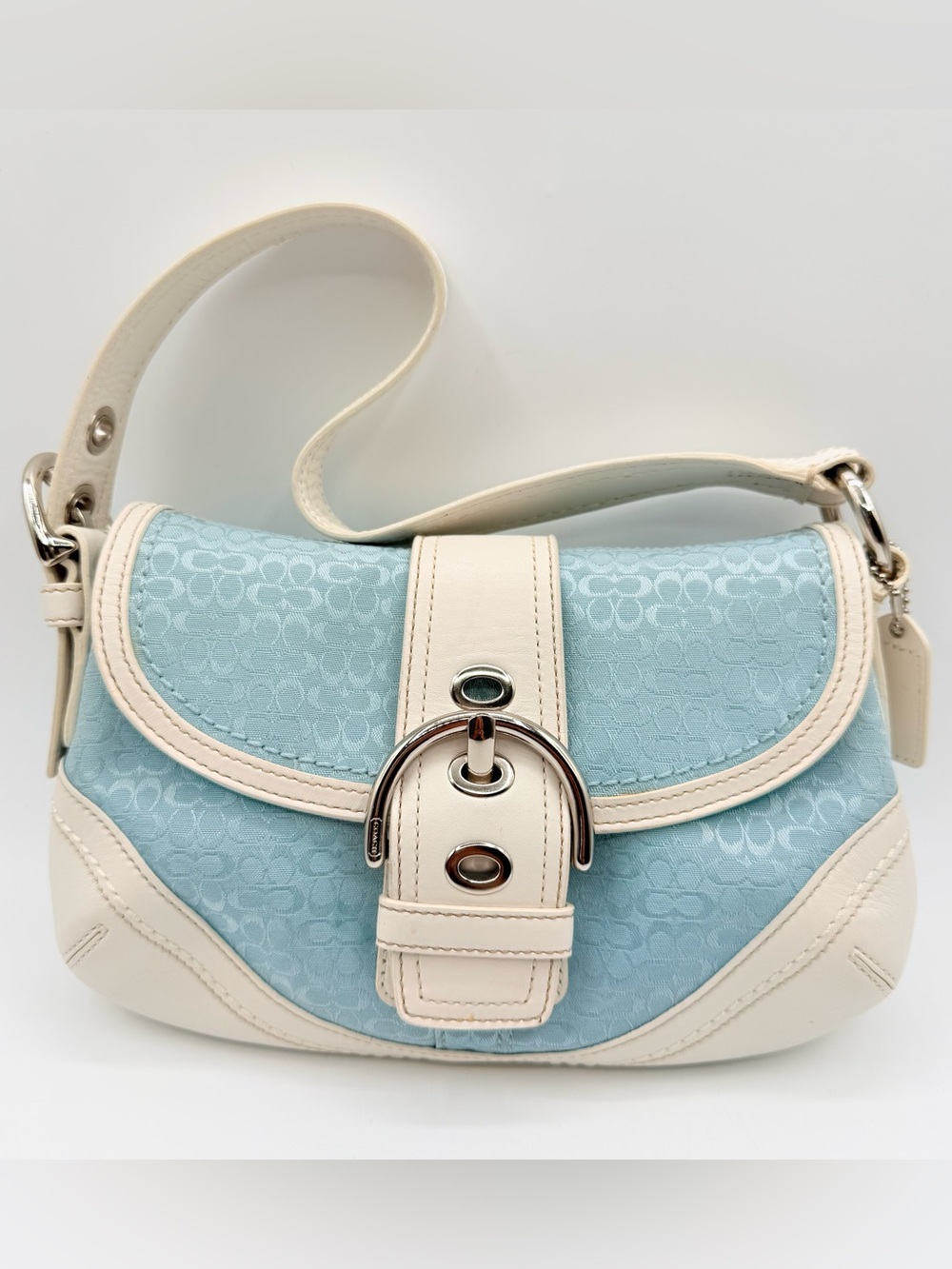 Vintage Coach Soho F10925 Sky Blue Signature C Jacquard Shoulder Bag Y2K - Picture 2 of 16